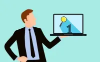 man with laptop graphic